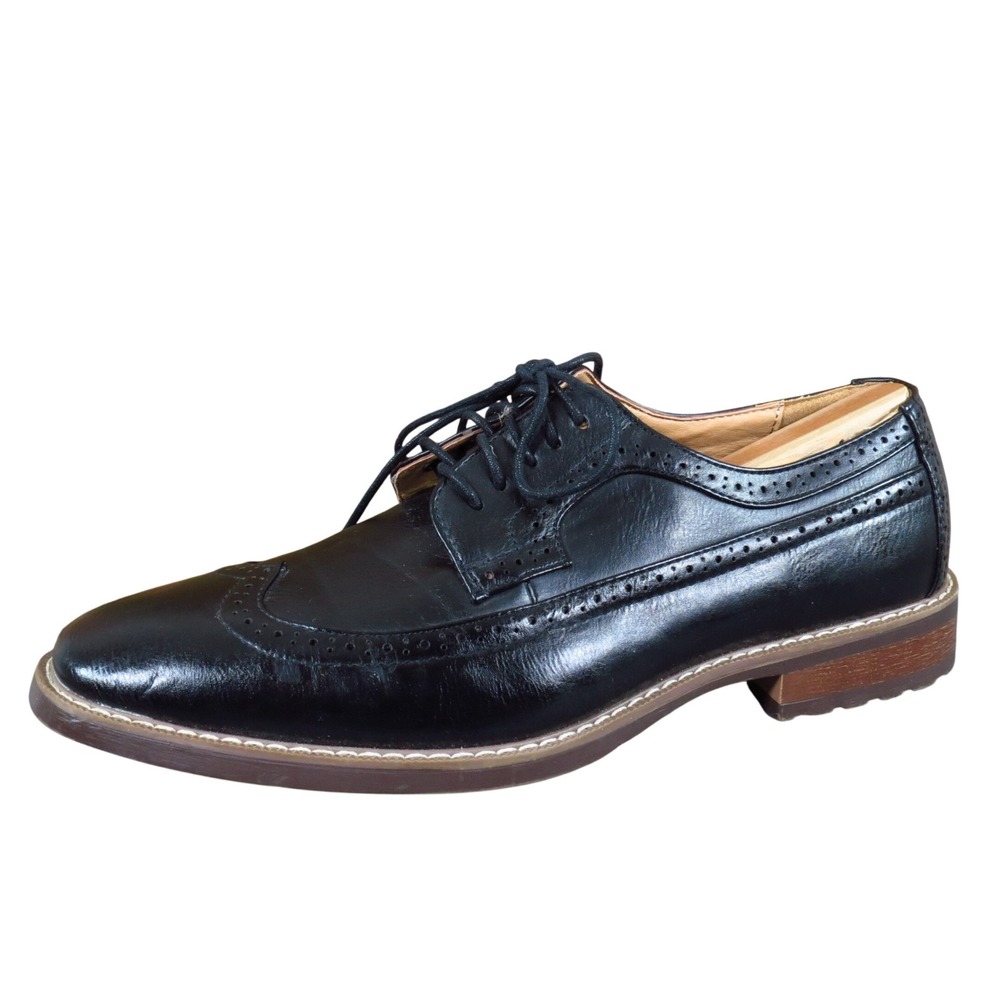 Madden Amped Men Oxford Size 9.5 Dress Wingtip Brogue Black Synthetic Shoes